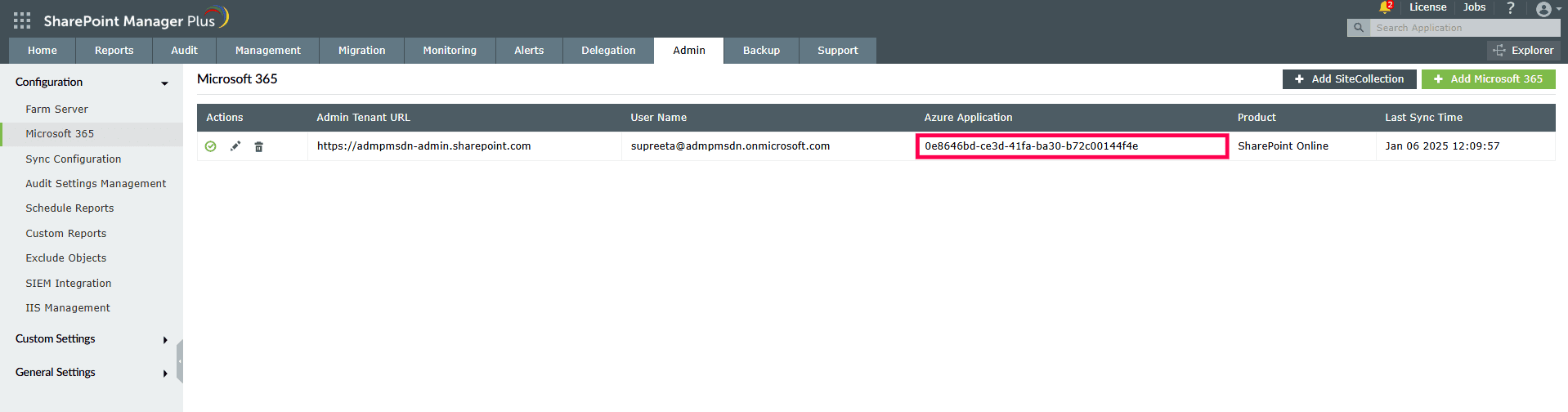 Copying the Client ID of the Azure Application in SharePoint Manager Plus