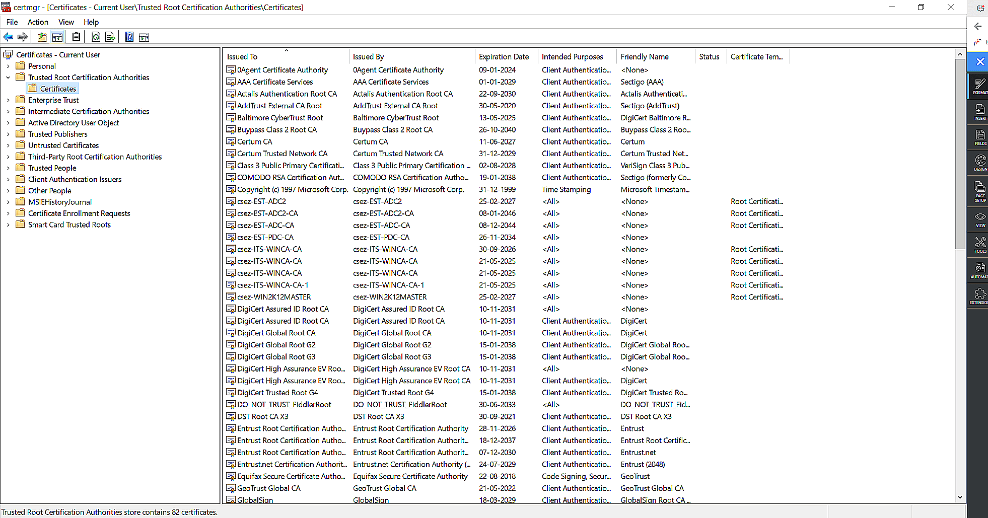 List of trusted certificates